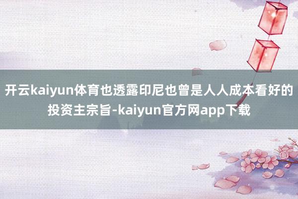 开云kaiyun体育也透露印尼也曾是人人成本看好的投资主宗旨-kaiyun官方网app下载
